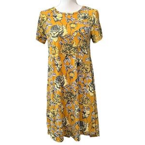Yellow Floral Print Carly LuLaRoe XS T-Shirt Dress Stretchy White Flowers